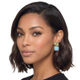113702, WATER RESISTANT HAMMERED METALLIC AND FACETED CUSHION GEM DROP EARRINGS