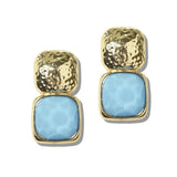 113702, WATER RESISTANT HAMMERED METALLIC AND FACETED CUSHION GEM DROP EARRINGS