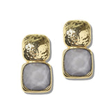 113702, WATER RESISTANT HAMMERED METALLIC AND FACETED CUSHION GEM DROP EARRINGS