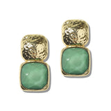 113702, WATER RESISTANT HAMMERED METALLIC AND FACETED CUSHION GEM DROP EARRINGS