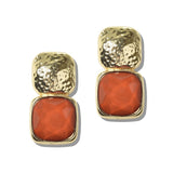 113702, WATER RESISTANT HAMMERED METALLIC AND FACETED CUSHION GEM DROP EARRINGS
