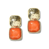 113702, WATER RESISTANT HAMMERED METALLIC AND FACETED CUSHION GEM DROP EARRINGS