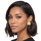113704, 24K GOLD TONE WATER RESISTANT VINTAGE PEARL MEDALLION BUTTON STUD EARRINGS