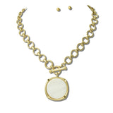 113707, MOTHER OF PEARL DISC TOGGLE PENDANT NECKLACE