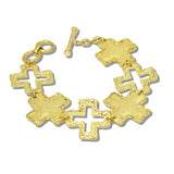 113709, 24K GOLD TONE WATER-RESISTANT HAMMERED CROSS LINK TOGGLE BRACELET