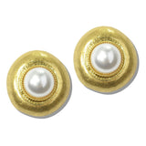 113710, 24K GOLD TONE WATER-RESISTANT OVERSIZED PEARL BUTTON STUD EARRINGS