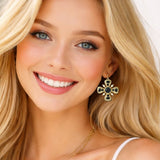 113711, WATER RESISTANT HAMMERED CROSS CABOCHON DROP EARRINGS