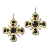 113711, WATER RESISTANT HAMMERED CROSS CABOCHON DROP EARRINGS