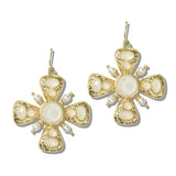 113711, WATER RESISTANT HAMMERED CROSS CABOCHON DROP EARRINGS