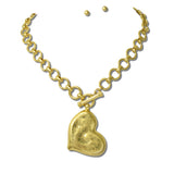 113713, 24K GOLD TONE WATER RESISTANT PUFFED HEART TOGGLE NECKLACE