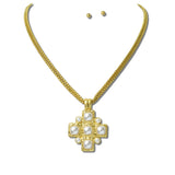 113718, 24K GOLD TONE WATER RESISTANT PEARL CROSS PENDANT NECKLACE