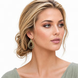 113722, TRIPLE TIER BEADED AND HAMMERED TEARDROP DROP EARRINGS