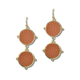 113726, TWO TIER FAUX LEATHER DISC DROP EARRINGS