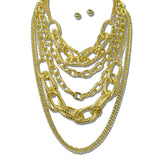 113729, MULTI-STRAND MIXED LINK LAYERED STATEMENT NECKLACE