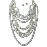 113729, MULTI-STRAND MIXED LINK LAYERED STATEMENT NECKLACE