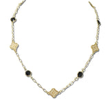 113734, PEARL CLOVER AND BEZEL STONE STATION NECKLACE
