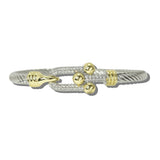 113736, 14K GOLD PLATED PAVE CZ BUCKLE CABLE BANGLE BRACELET