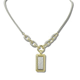 113737, 14K GOLD PLATED TWO TONE PAVE CZ RECTANGULAR PENDANT NECKLACE