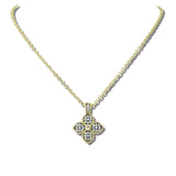 113741, 14K GOLD PLATED PAVE CZ QUATREFOIL PENDANT NECKLACE