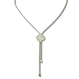 113742, 14K GOLD PLATED TWO TONE PAVE CZ CLOVER LARIAT NECKLACE