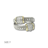 113749, 14K GOLD PLATED TWO TONE PAVE CZ BYPASS RING