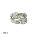 113749, 14K GOLD PLATED TWO TONE PAVE CZ BYPASS RING