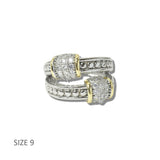 113749, 14K GOLD PLATED TWO TONE PAVE CZ BYPASS RING