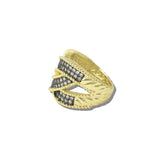 113750, 14K GOLD PLATED TWO TONE PAVE CZ CRISS CROSS RING
