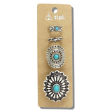 113758, WESTERN CONCHO AND TURQUOISE 4 PIECE RING SET