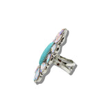 113762, WESTERN CRYSTAL AND TURQUOISE SQUASH BLOSSOM CUFF RING