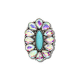 113762, WESTERN CRYSTAL AND TURQUOISE SQUASH BLOSSOM CUFF RING