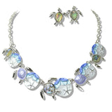 113764, ENAMEL SEA TURTLE AND STARFISH OCEANIC STATEMENT NECKLACE
