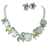 113764, ENAMEL SEA TURTLE AND STARFISH OCEANIC STATEMENT NECKLACE
