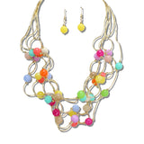 113765, INTERTWINED METALLIC RING AND BEAD STATEMENT NECKLACE