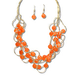 113765, INTERTWINED METALLIC RING AND BEAD STATEMENT NECKLACE