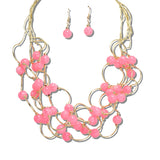 113765, INTERTWINED METALLIC RING AND BEAD STATEMENT NECKLACE