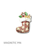 113768, CHRISTMAS ENAMEL SOCKS MAGNETIC BROOCH PIN
