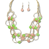 113769, SORORITY INTERTWINED METALLIC RING AND BEAD STATEMENT NECKLACE