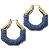 113772, DENIM WRAPPED GEOMETRIC HOOP EARRINGS