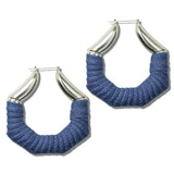 113772, DENIM WRAPPED GEOMETRIC HOOP EARRINGS
