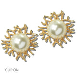 113776, ORGANIC CORAL SCULPTED PEARL CLIP ON EARRINGS