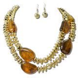 113783, LAYERED SCULPTED RESIN AND HAMMERED METALLIC STATEMENT NECKLACE