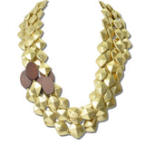 113786, MULTI STRAND FACETED METALLIC AND WOOD DISC NECKLACE