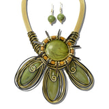 113789, ARTISAN WIRE WRAPPED SCULPTED RESIN AND MESH NECKLACE
