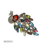 113796, MULTI GEM PAVE PEACOCK BROOCH