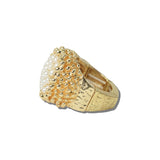 113800, PAVE PEARL CLUSTER DOMED STRETCH RING
