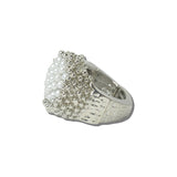 113800, PAVE PEARL CLUSTER DOMED STRETCH RING