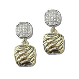 113806, PAVE CUBIC ZIRCONIA AND TEXTURED WAVE CUSHION DROP EARRINGS