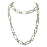 113807, 14K GOLD PLATED TWO TONE 36" LONG PAPERCLIP LINK NECKLACE