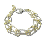 113809, 14K GOLD PLATED TWO TONE LAYERED PAPERCLIP LINK BRACELET
